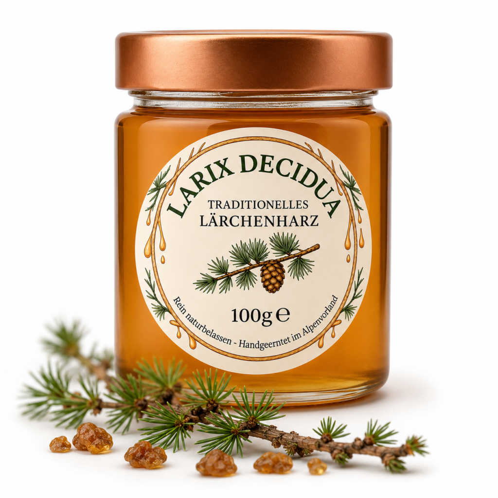 100 g naturreines Lärchenharz aus Österreich im Glas – Rohstoff für Pechsalbe und Räucherwerk